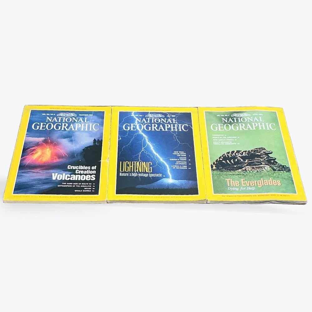 Vintage National Geographic Magazine Lot, 1992 1993 1994, Volcanoes Lightning